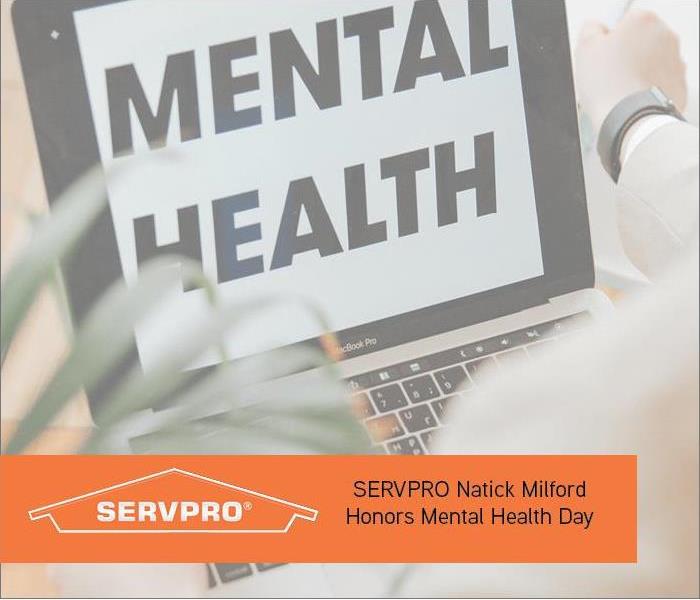 Mental Health text in background with orange box and SERVPRO logo 