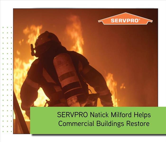 Firefighter with green text box and orange SERVPRO logo 